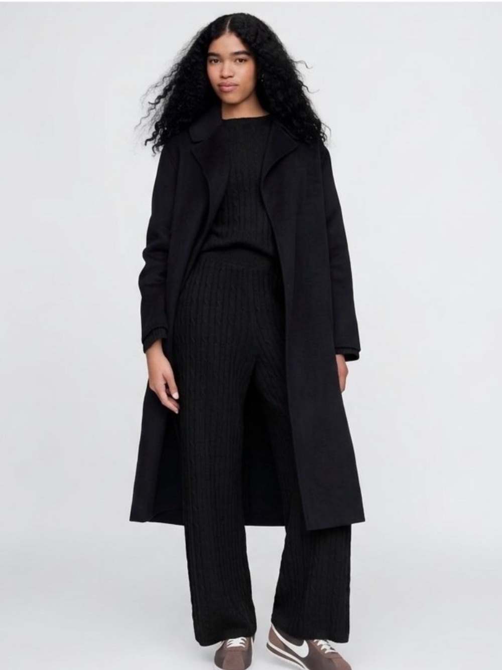 GAP Black Ribbed Wide-Leg Knit Pants
